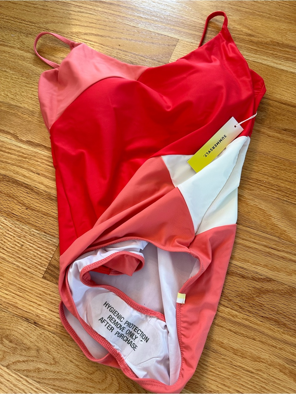 summersalt Marina Colorblock Red, Coral Pink & White One-Piece Swimsuit - Picture 3 of 6